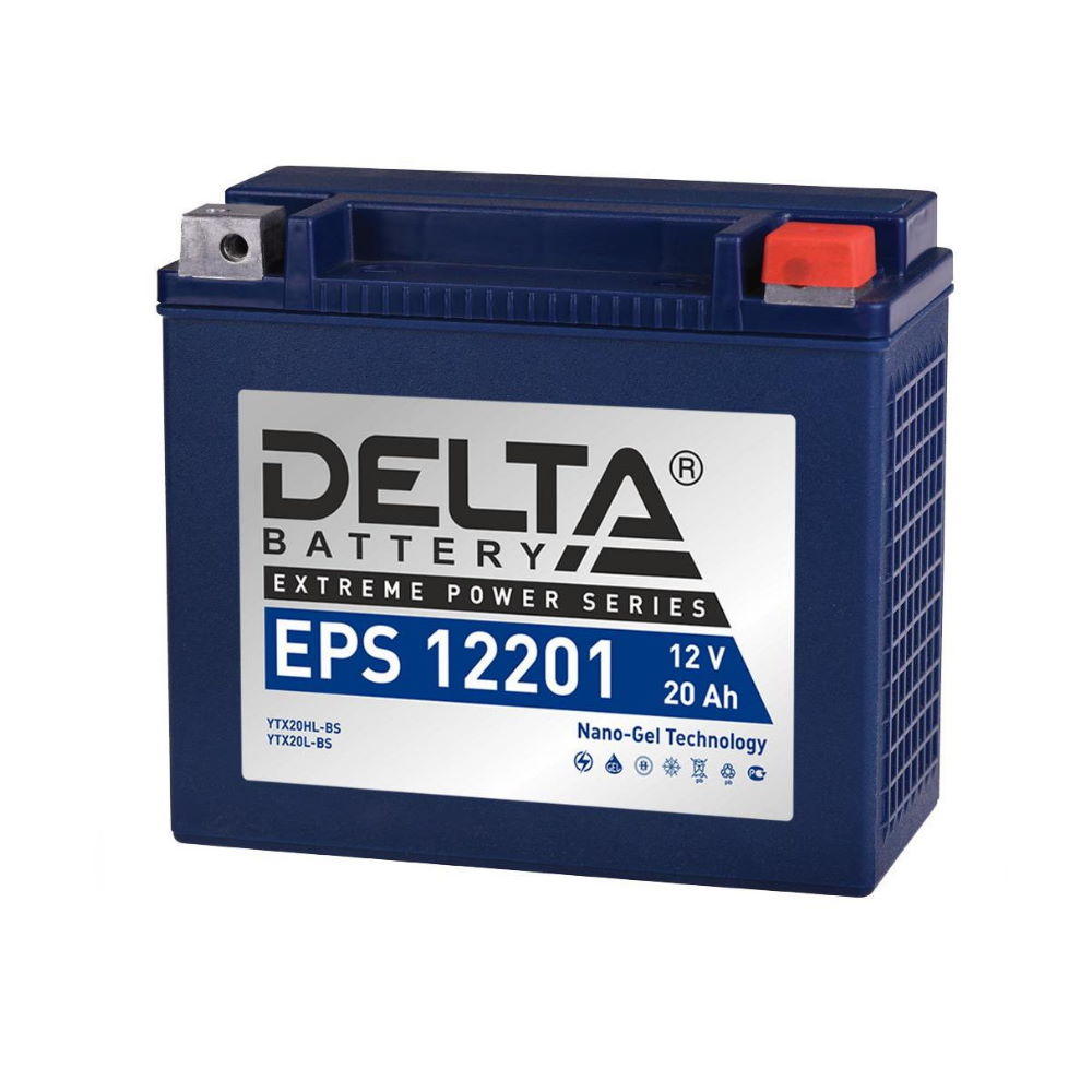 Стартерный аккумулятор Delta EPS 12201 (12В | 20Ач) для мототехники Стартерный аккумулятор Delta EPS 12201 (12В | 20Ач) для мототехники