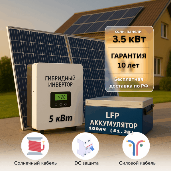 Солнечная электростания для дома 5квт-3500Вт-100Ач